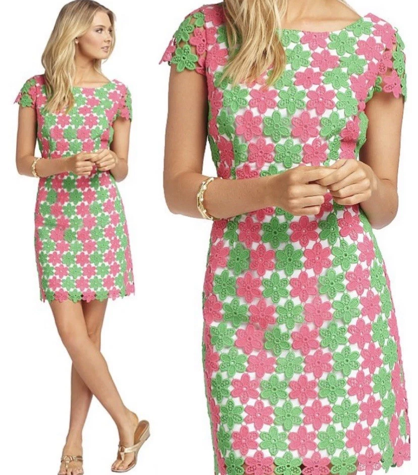 Vestido Lilly Pulitzer Barbara Dos Tonos Encaje Verde Verdaderamente Pétalo Encaje Talla 2 Foto 1 de 4