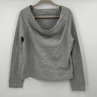 STANDARD JAMES PERSE Gris Blanco Rayas Capucha Cuello Manga Larga Algodón Top Talla 4 Foto 1 de 4
