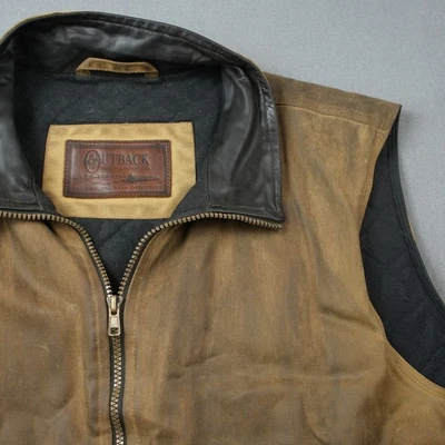 Outback Trading Co. Oulskin Canvas Vest Leather Collar Mens Bush Outfitters - Image 1 of 4