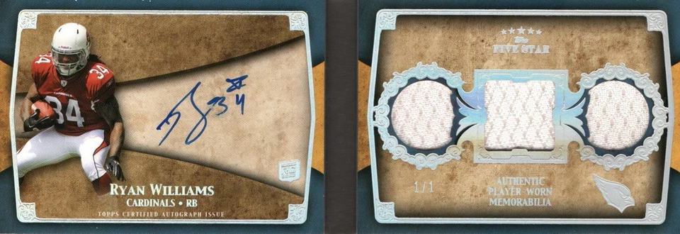 2011 Topps Five Star Rookie Autographed Triple Jersey Rainbow Ryan Williams 1/1! - Image 1 of 2