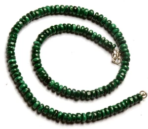 Natural Malachite Gemstone 5 to 6 mm Smooth Rondelle Shape Beads 16" Necklace - Picture 1 of 5