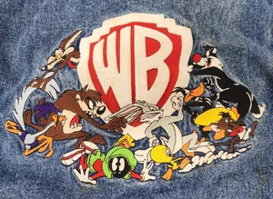 VINTAGE Looney Toons Jacket Youth XL Embroidered Denim Jean RARE SIZE - Picture 1 of 10