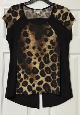 Top de carrera vintage Suzie para mujer negro con inserciones de leopardo estampado negro y marrón S Foto 1 de 4