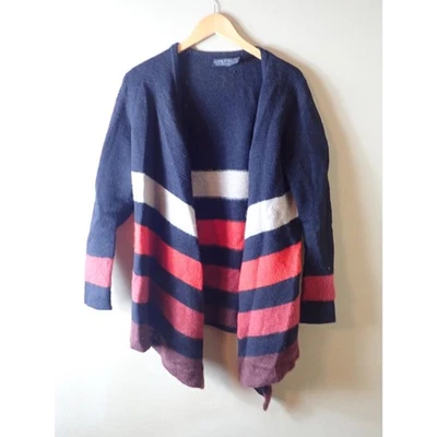Rag Bone Sweater Large Mohair Wool Black Red Striped Cardigan Waterfall Wrap - Image 1 of 4