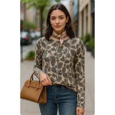 Suéter Ligero Ann Taylor Loft Lana Estampado Floral Para Mujer XS Blanco Gris Foto 1 de 4