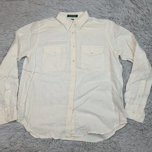 Lauren Ralph Lauren Shirt Womens M White Linen Button Up Casual Preppy Sheer - Picture 1 of 10
