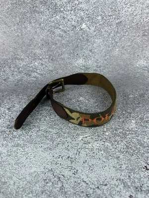 POLO RALPH LAUREN Sz XS Duck Hunting Dog Needlepoint Leather Cottone Belt - Image 1 of 4