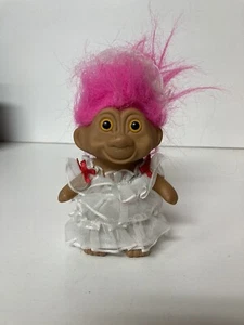 Vestido de novia Troll Bride 1991 blanco pelo rosa vintage años 90 - Imagen 1 de 5