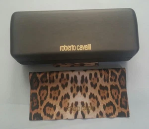 ROBERTO CAVALLI BROWN CLAMSHELL HARD SUNGLASS CASE WITH CLEANING CLOTH - Picture 1 of 6