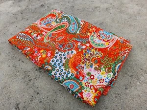 Indian Handmade Orange Paisley printed Vintage kantha Quilt Blanket Gudari Throw - Picture 1 of 5