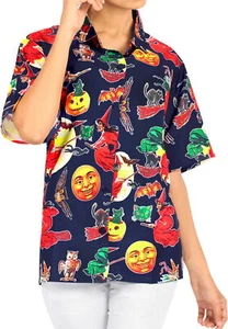 HAPPY BAY Women's Hawaiian Shirt Dress Shirts Short Sleeve Shirts L Navy_AA237 - Picture 1 of 3