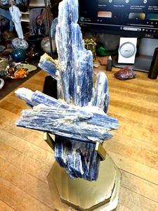 Kyanite Blue Crystal Gemstone Sculpted Natural Geodes On Custom Metal Stands 003 - Picture 1 of 13