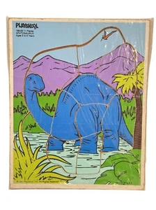 Vintage 1987 Playskool Definitely Dinosaurs Blue Apatosaurus Wood Tray Puzzle - Picture 1 of 5