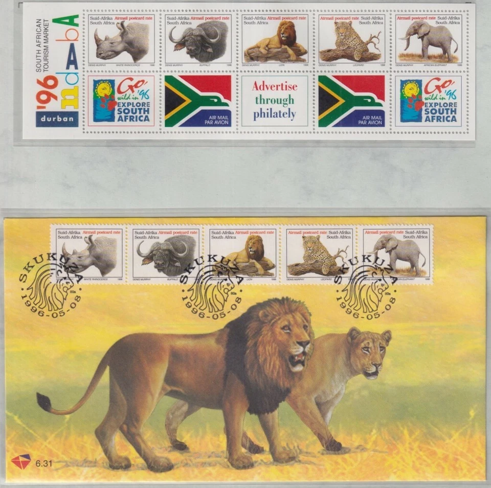 F-EX26267 SOUTH AFRICA MNH 1995 WWF WILDLIFE SKUKUZA LION OX ELEPHANT RHINO  - Image 1 of 1