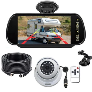 7" Rear View Mirror Monitor+White Dome Reversing CCD Camera for Caravan Trailer - Picture 1 of 13