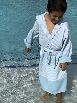 Premium Quality Turkish Towel Hooded Robe Cotton Beach Towel Kids Robe S-M-L - Image 1 of 4