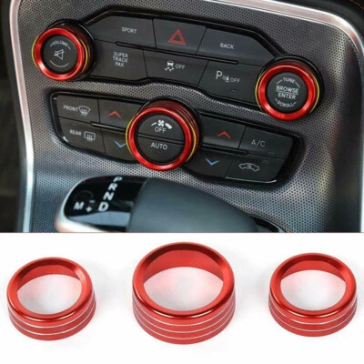 3PCS Red Climate Volume Turn Knob Ring Cover For 14-21 Jeep Grand Cherokee - Image 1 of 4