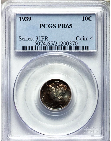 1939 PCGS PR65 Proof Mercury Silver Dime Rainbow Toned GEM BU Better Date Cover