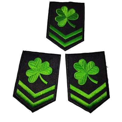 Irish Shamrock Clover Embroidered Iron-On Patches – Military Style Set of 3 4" - Image 1 of 4