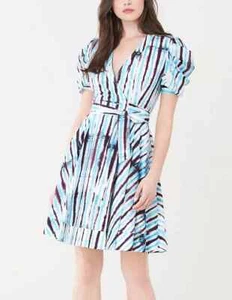 NWT DIANE VON FURSTENBERG SzM INDIRA TIE DYE SHORT SLEEVE POPLIN WRAP DRESS - Picture 1 of 9