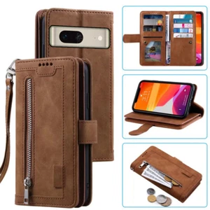Google Pixel 7 Wallet Case,Leather Zipper Magnetic Flip Card Case For Pixel 7 - Picture 1 of 26