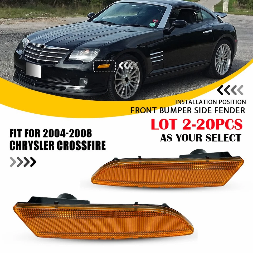 2-20X Front Bumper Side Marker Lights Amber Len For 2004-2008 Chrysler Crossfire - Imagem 1 de 4