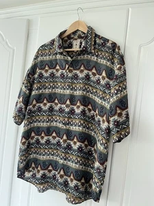 Vintage BHS retro 100% pure silk patterned men’s shirt - Size Large - Picture 1 of 11