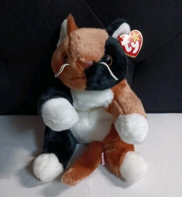 TY Beanie Buddy Chip 12.5 英寸大号毛绒印花布猫复古 1998 全新带标签婴儿动物 — 第 1/4 张图片