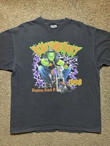 Vintage 90s Biketoberfest Frankenstein XL Black T Shirt Harley Thunder Rare - Picture 1 of 9