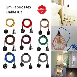 Kit de luces colgantes flexibles de tela vintage - Cable de 2 m, bombillas E27 con enchufe del Reino Unido - Imagen 1 de 23