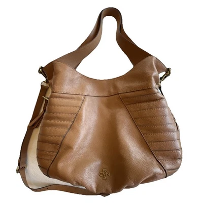 ORYANY Tan Leather Handbag Shoulder Satchel Tote Expandable GoldTone Hardware - Image 1 of 4