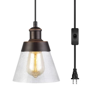 Rustic Glass Plug in Pendant Light with 15ft Cord, On/Off Switch, Handblown C... - Picture 1 of 7