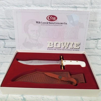 Нож охотничий Case XX Bowie с фиксированным лезвием белая ручка с кожаным чехлом набор в коробке - Изображение 1 из 4