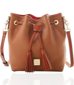 Dooney & Bourke Pebble Grain Aimee Drawstring Bucket Shoulder Bag Caramel - Picture 1 of 13