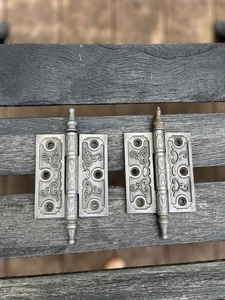 Viktorianisches antikes Paar Scharniere 3,5 x3 gebraucht Rotguss grau steile Spitze - Bild 1 von 5