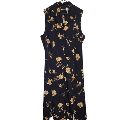 Sag Harbor Woman Black Gold Floral Dress Tank Maxi Button Up, Plus Size 22W NEW - Image 1 of 4