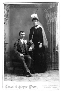 RARE MARRIED COUPLE WITH WIFE DRESSED IN BLACK by LARSS & BOYER DULUTH MINNESOTA - Picture 1 of 5