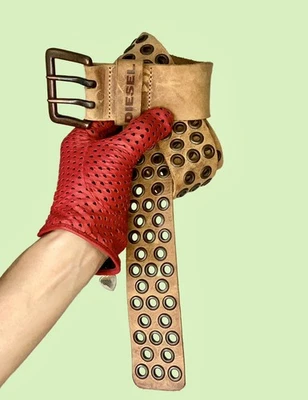 Cinturón Y2k Vintage Diesel Ojal Cuero Marrón Punk Grunge Italia Foto 1 de 4