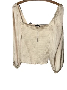 Neu mit Etikett J. Crew Buttercreme federleicht gesmokter Satin Crop XS Boho Cottagecore - Bild 1 von 10