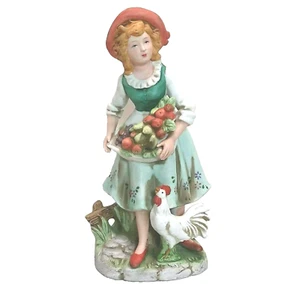 Porcelain Bisque Figurines Harvesting Girl Homco #8881 Vintage - Picture 1 of 11