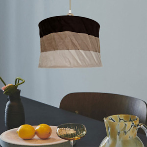 11" Chocolate Brown & Beige Stripes Faux Velvet Ceiling Pendant Light Shade