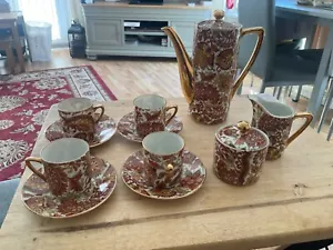 Antique Japanese Porcelain 11 Piece Paisley Pattern & Gilded Coffee Set - Picture 1 of 18