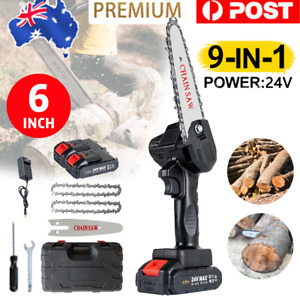 9in1 Mini Cordless Electric Chainsaw 2X Battery-Powered Wood Cutter Rechargeable