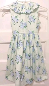 Sophie Dess Girl's Size 6X Blue & Green Floral Ruffled Collar Back Bow Tie Dress - Picture 1 of 13