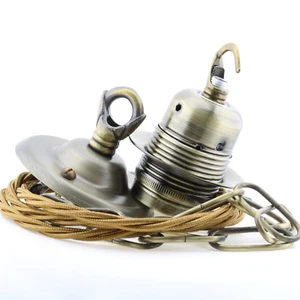 Vintage Styled E27 Chain Hung Ceiling Pendant Kit in Antiqued Brass Finish - Picture 1 of 30