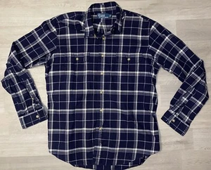 VINTAGE Ralph Lauren Polo Plaid Shirt Large Blue Long Sleeve Casual Work - Picture 1 of 11