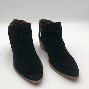 Franco Sarto Ankle Boots Womens Sz 8 Black Perforated Leather Stacked Block Heel - Picture 1 of 21