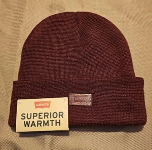 LEVI'S (HERREN) WINTERMANSCHETTE BEANIE MÜTZE NEU MIT ETIKETT Burgund/GROSSER AUFNÄHER LOGO SUPERIOR WARM! - Bild 1 von 4