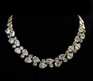 24 Ct Pear Simulated Diamond Women Fancy Tennis Necklace 14k Yellow Gold Plated - Picture 1 of 7