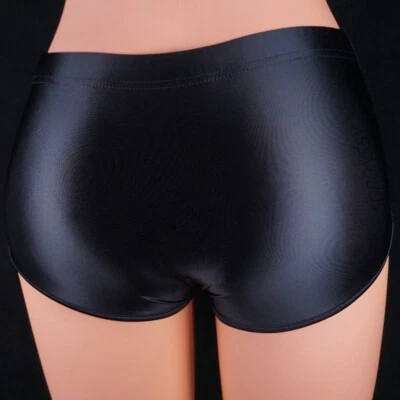 Women's Panties Shiny Satin Briefs Knickers Opaque Gym Middle Waist Shorts - Image 1 of 4